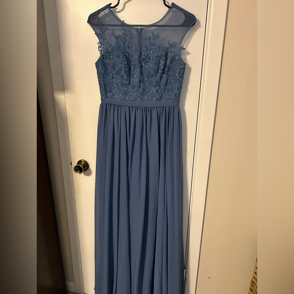 JJs House Slate Blue Lace Chiffon Dress